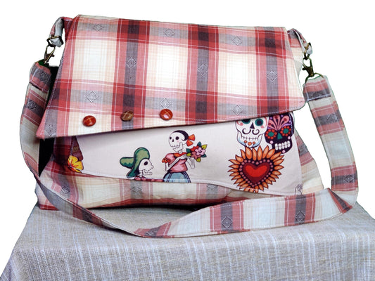 Handmade Western Handbag (9" x 14"), featuring Dia de los Muertos print
