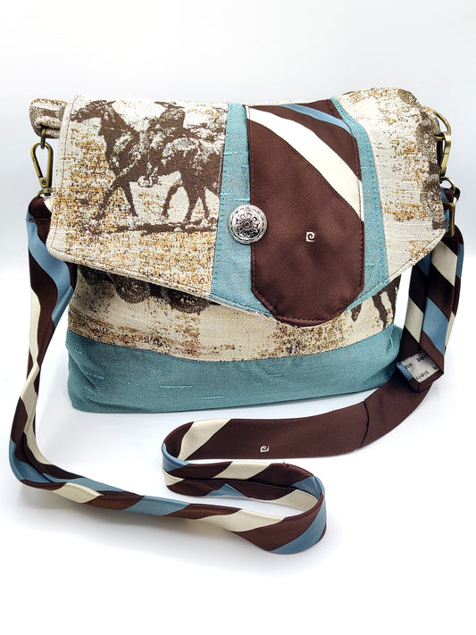 Handmade Western Messenger Bag (9" x 12"), Featuring Rodeo Cowboy with Vintage Pierre Cardin Tie Strap