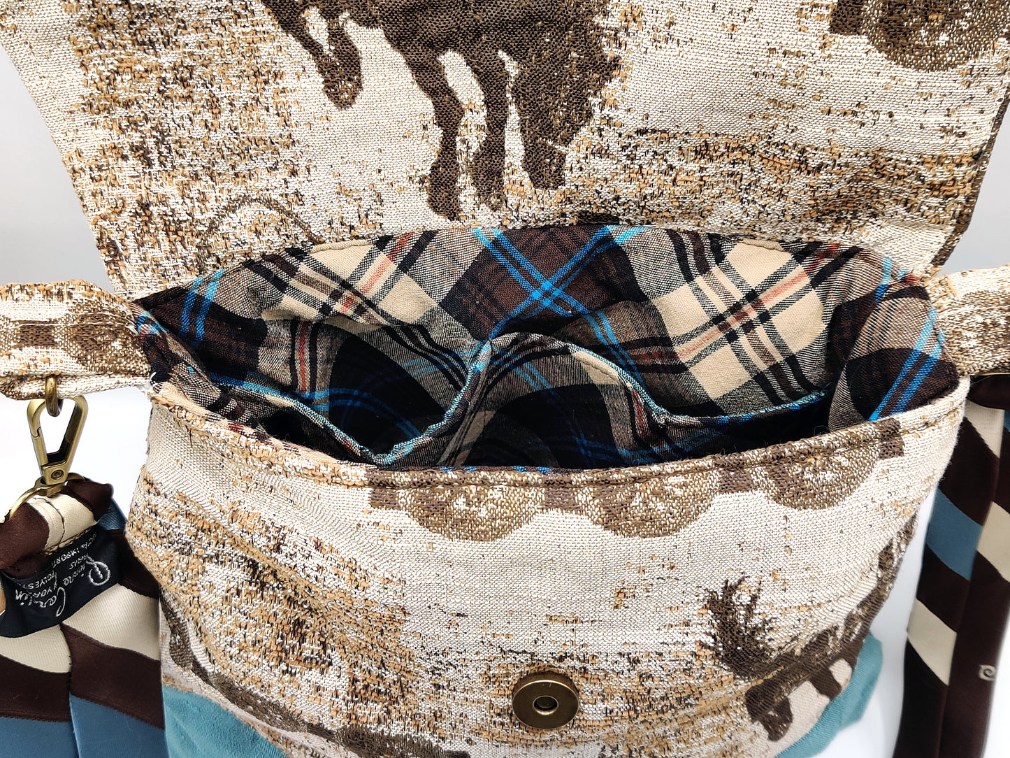 Handmade Western Messenger Bag (9" x 12"), Featuring Rodeo Cowboy with Vintage Pierre Cardin Tie Strap