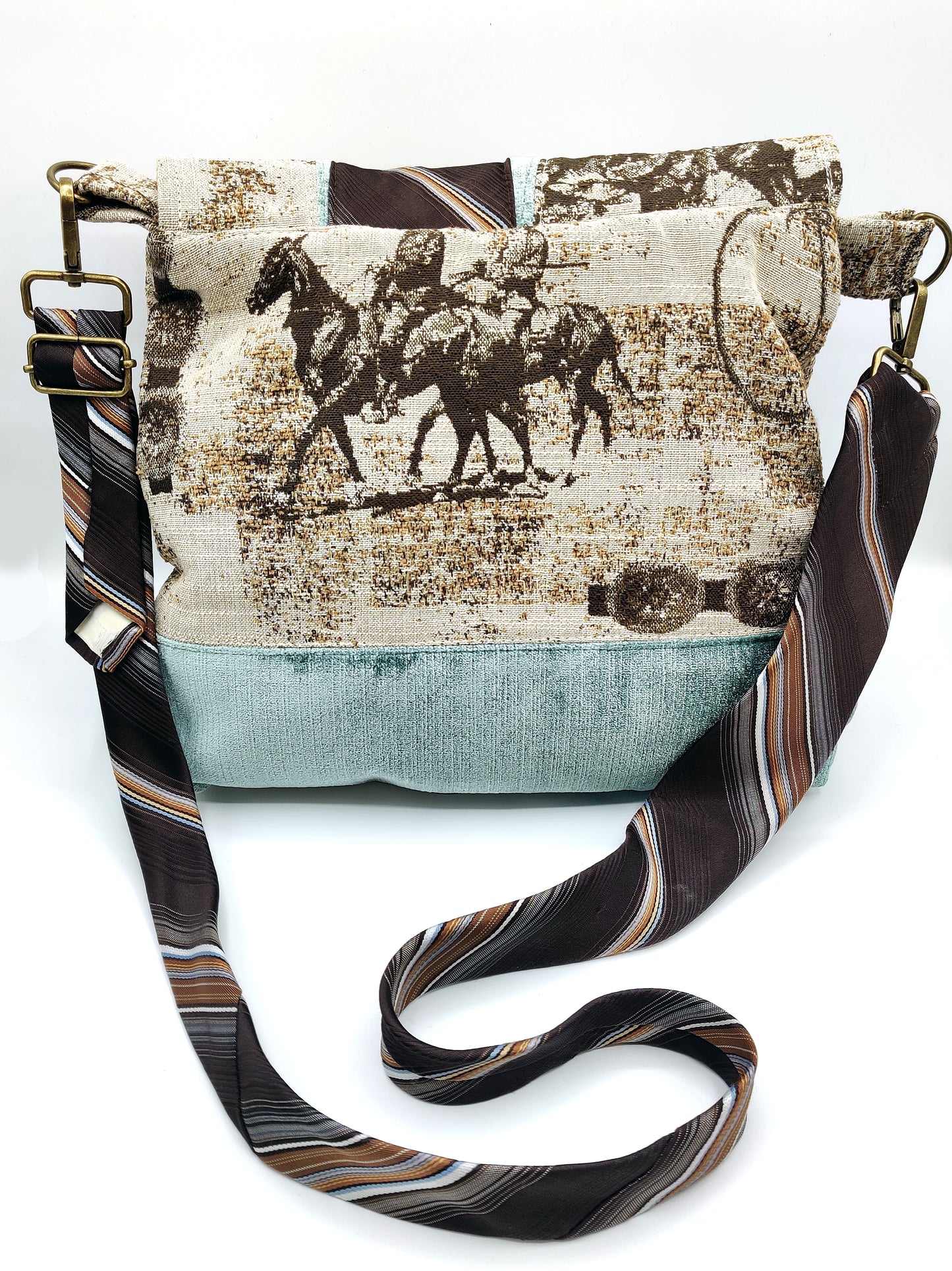 Handmade Western Messenger Bag (9" x 12"), Featuring Rodeo Cowboy with Vintage Tie Strap