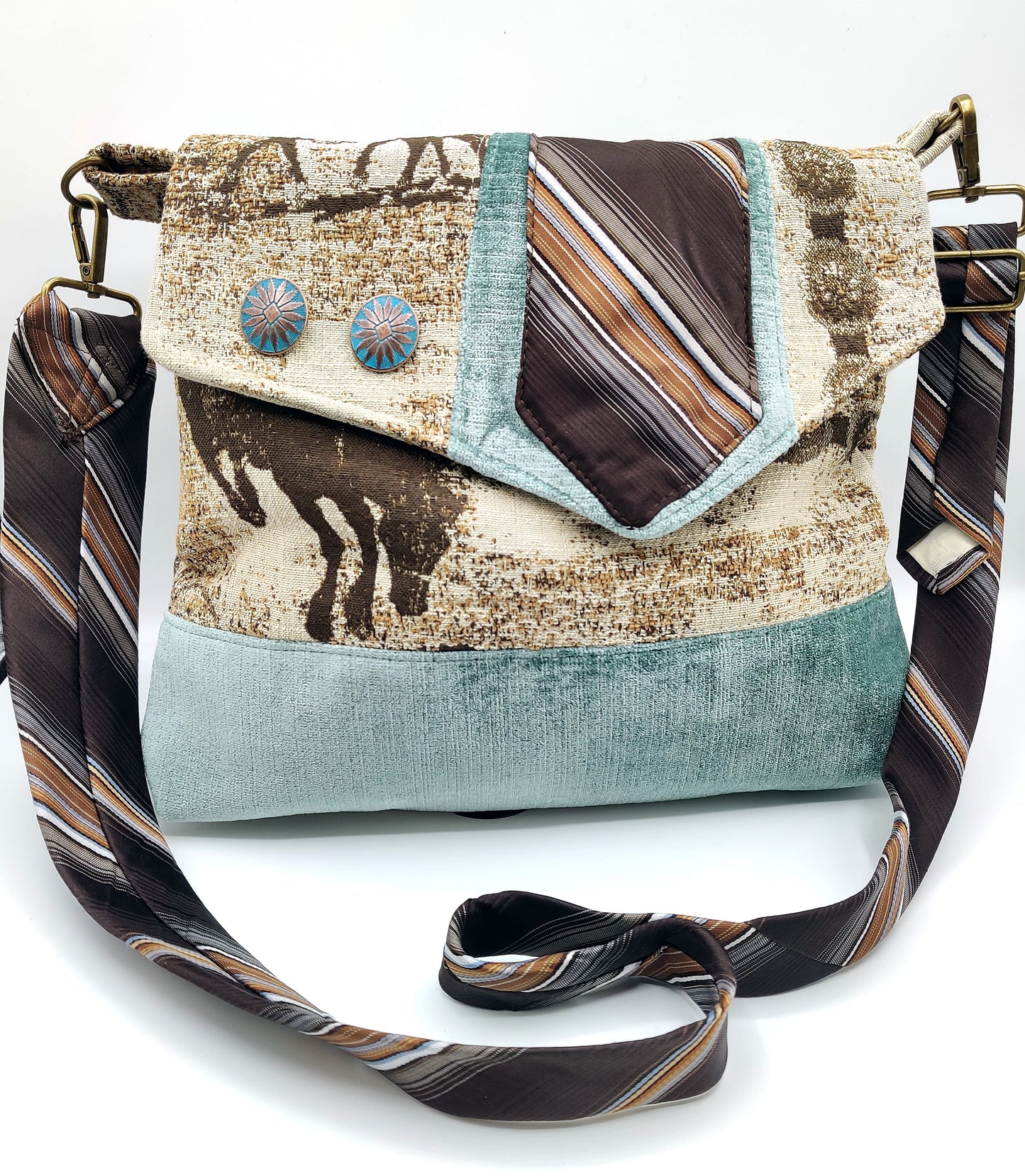 Handmade Western Messenger Bag (9" x 12"), Featuring Rodeo Cowboy with Vintage Tie Strap