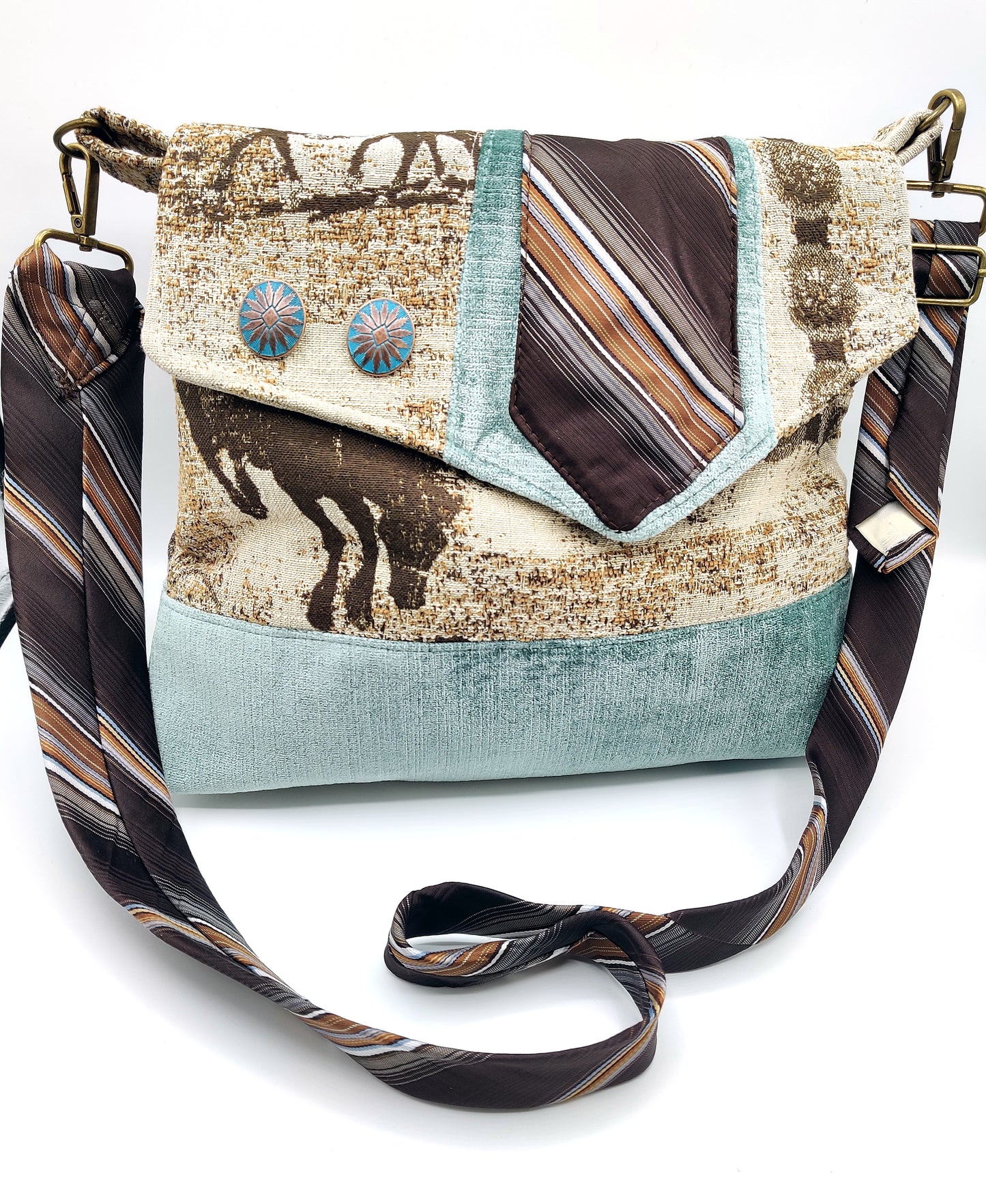 Handmade Western Messenger Bag (9" x 12"), Featuring Rodeo Cowboy with Vintage Tie Strap