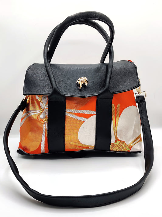Handmade Handbag Bag (8.5" x 11"), featuring silk Japanese obi fabric with cherry blossom