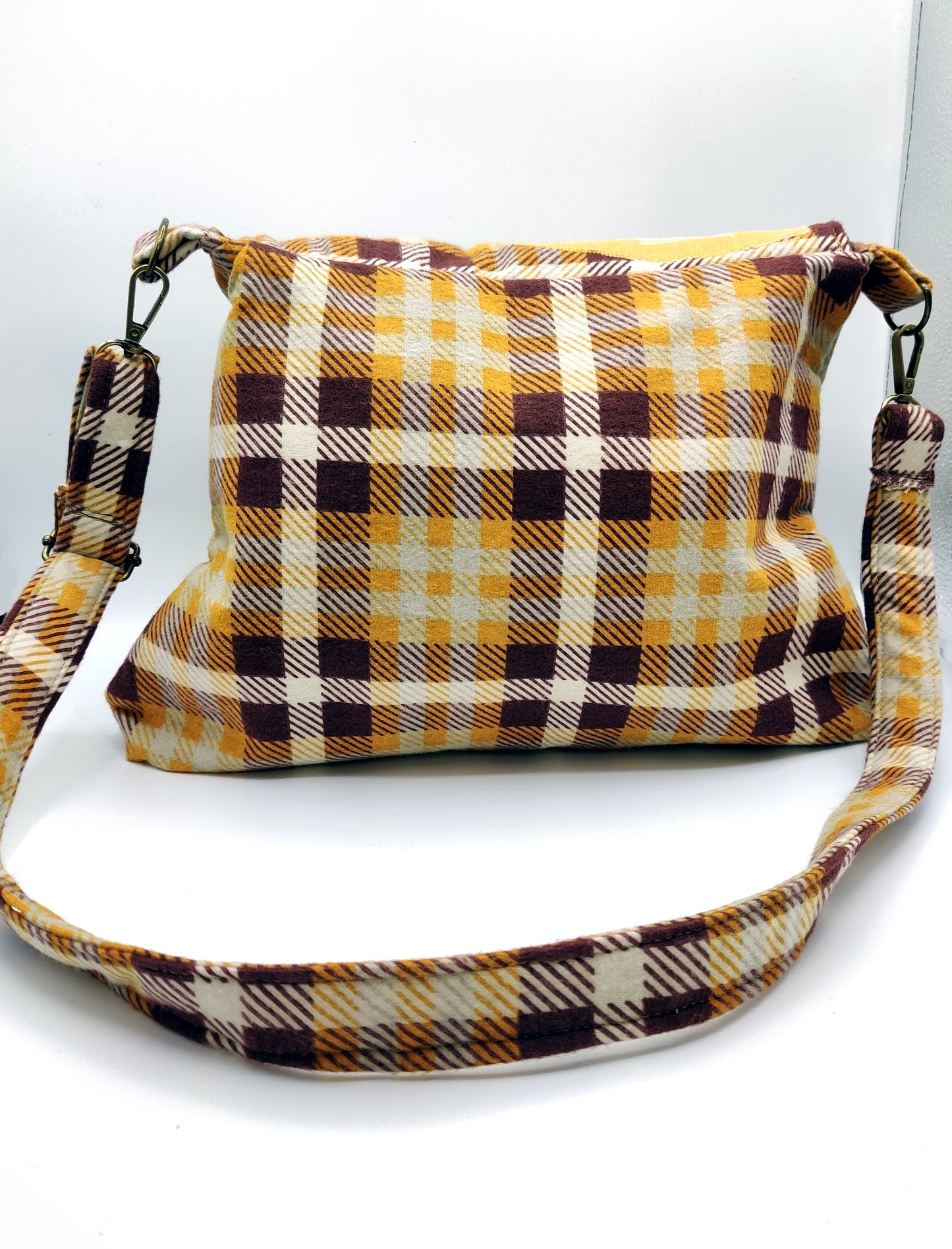 Handmade Western Handbag (9" x 14"), featuring Rodeo print on mustard yellow and brown plaid