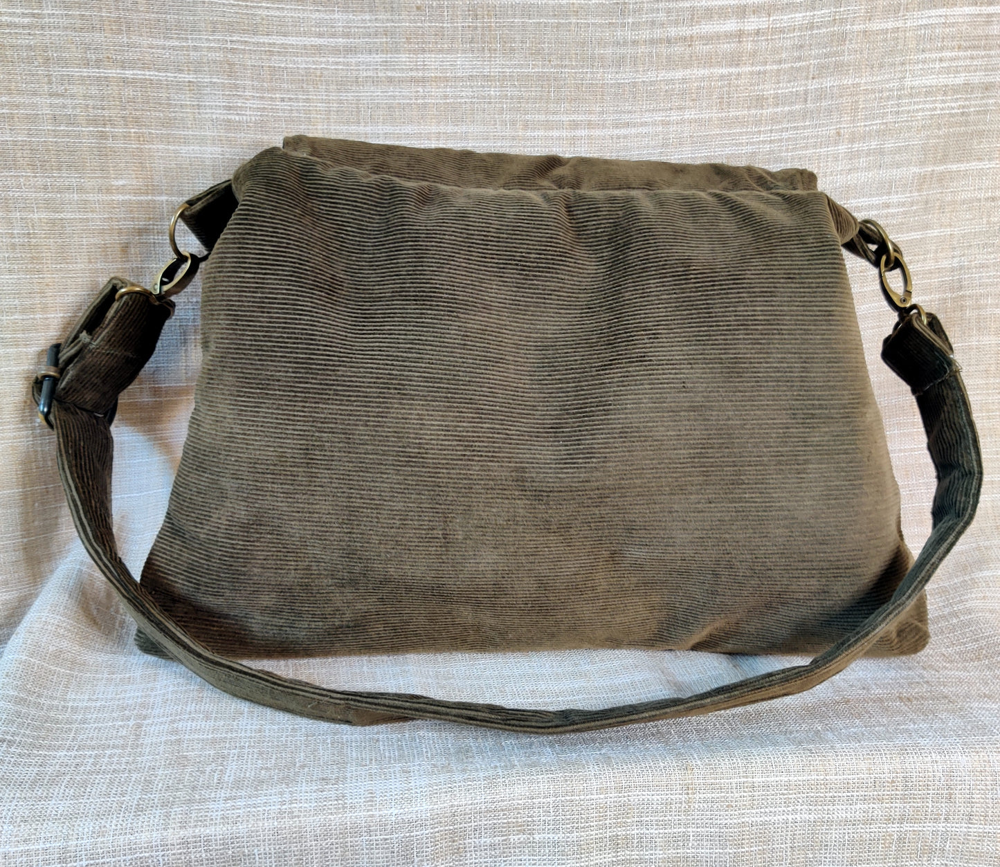 Handmade Western Handbag (9" x 14"), featuring Jurassic Rodeo print on Olive Green Corduroy