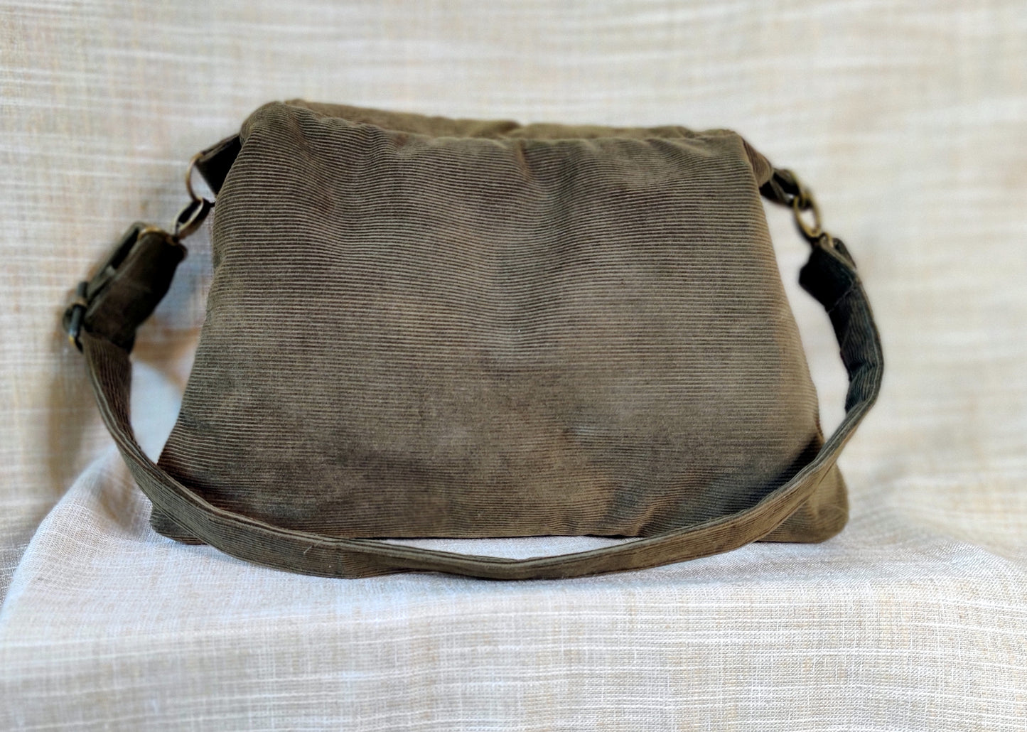 Handmade Western Handbag (9" x 14"), featuring Jurassic Rodeo print on Olive Green Corduroy