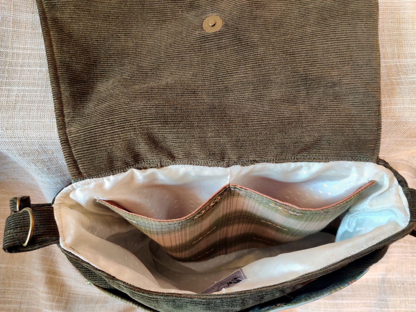 Handmade Western Handbag (9" x 14"), featuring Jurassic Rodeo print on Olive Green Corduroy