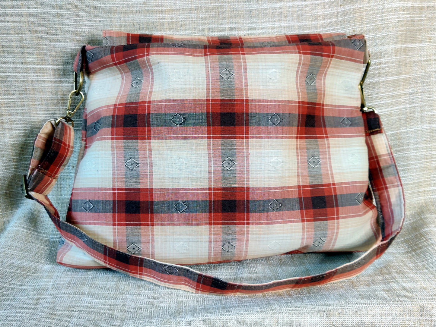 Handmade Western Handbag (9" x 14"), featuring guitar print on orange, brown, and cream plaid